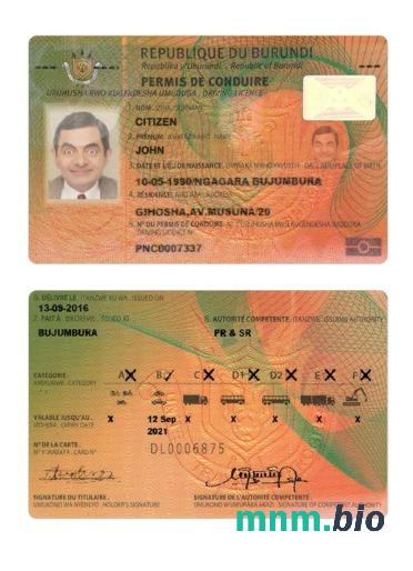 Szablon prawa jazdy Burundi w formacie PSD, ze wszystkimi czcionkami